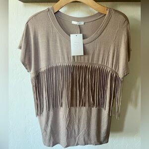 P.S. Kate|Neutral Tan Fringe Top in Western Style, Size Small•••NWT, Fall Piece